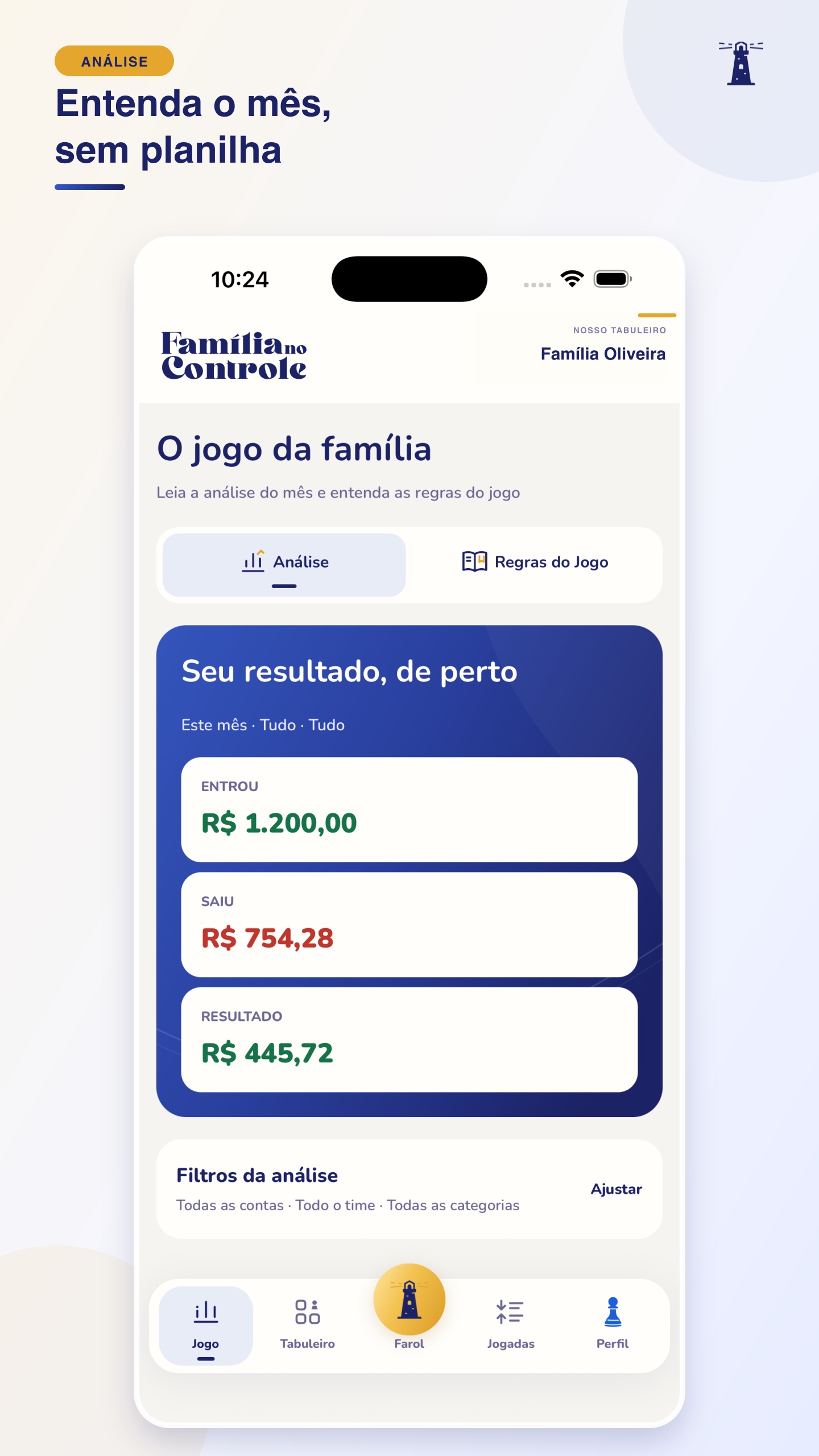 Tela atual de análise com entradas, saídas e resultado